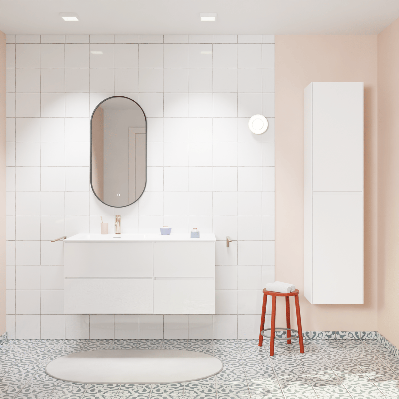 Storke Edge meuble salle de bains suspendu 110 x 52 cm blanc brillant avec Mata plan vasque asymétrique à gauche en solid surface blanc mat