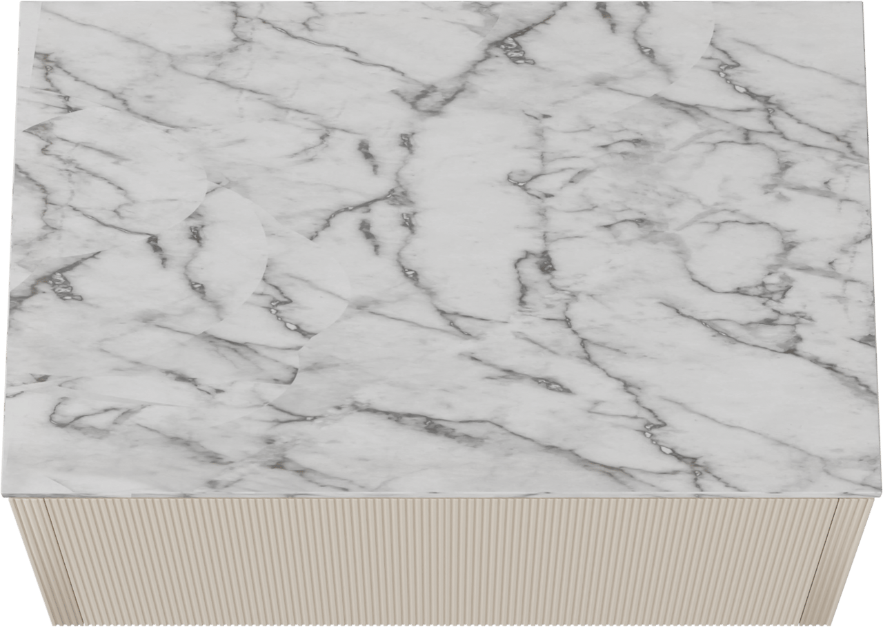 Balmani Eclips hängendes Möbelstück Set: 90 x 55 cm, Sandbeige, mit Stretto Einzel Waschtischplatte Carrara-Marmor, Vertikale symmetrische gerade Rippe