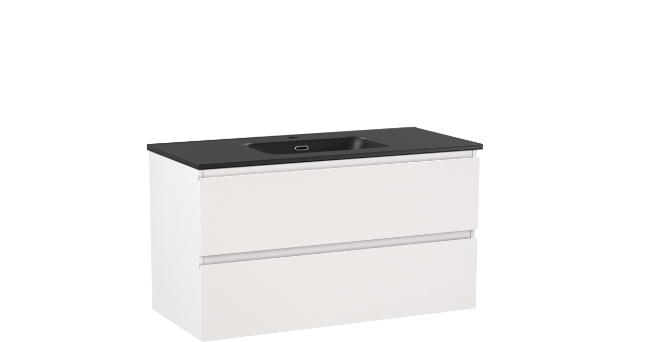 Linie Lado meuble salle de bains suspendu 100 x 46 cm blanc mat avec Baro plan simple en porcelaine noir mat