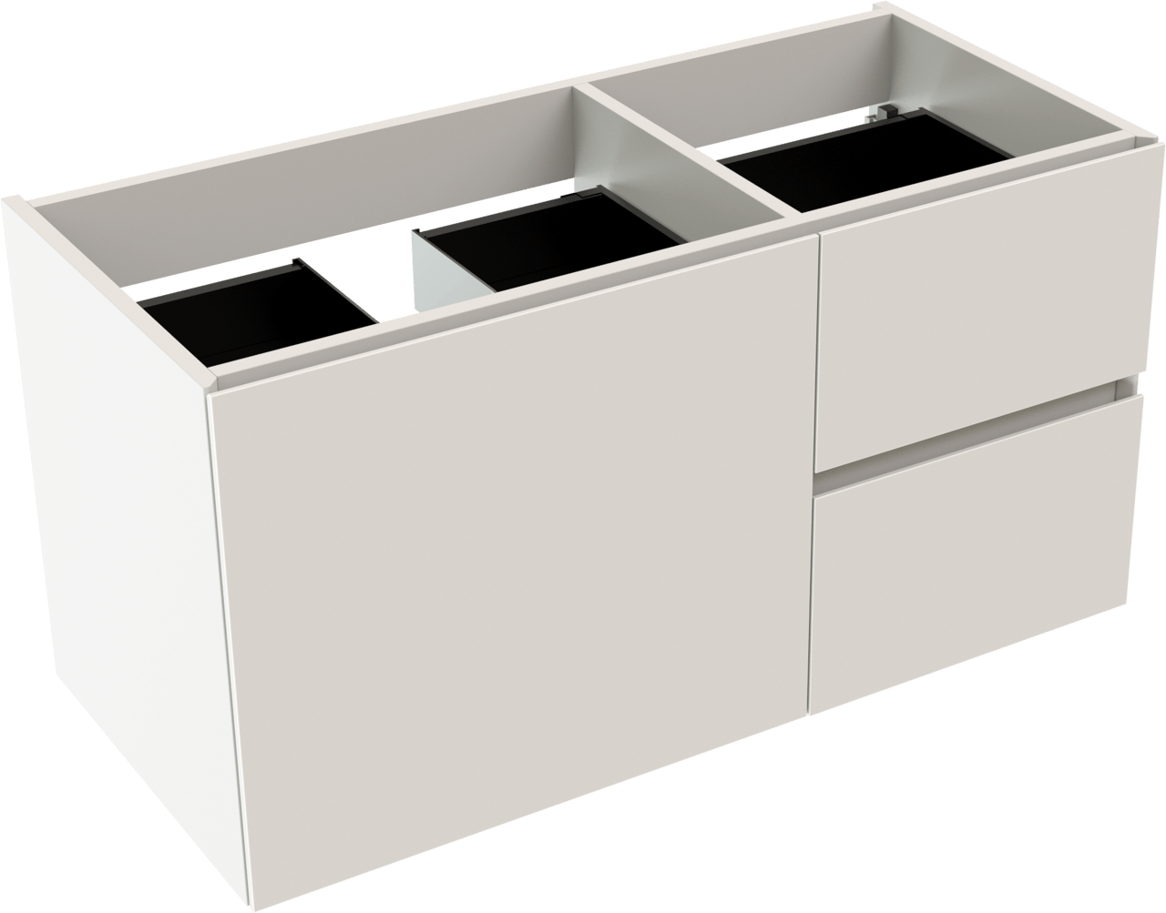 Storke Edge hängender Waschbeckenunterschrank: 100 x 46 cm, asymmetrisch links, Weiß matt, 3 Schubladen