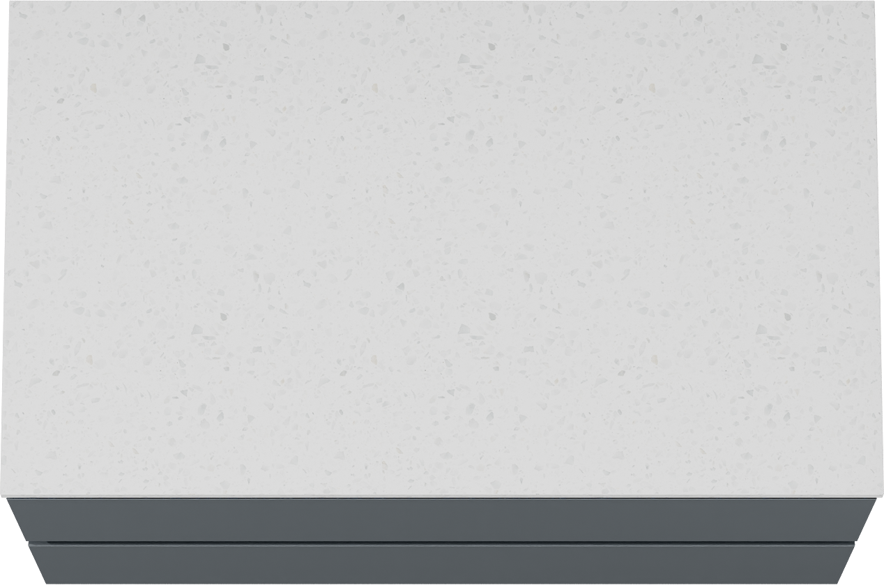 Linie Lado meuble salle de bains suspendu 80 x 46 cm bleu anthracite avec Lado tablette simple en mélaminé terrazzo blanc