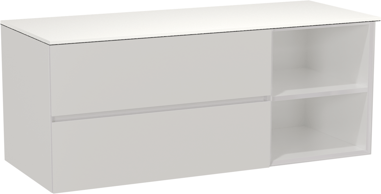 Storke Edge meuble salle de bains suspendu 130 x 52 cm blanc brillant avec Tavola tablette simple ou double en solid surface blanc mat