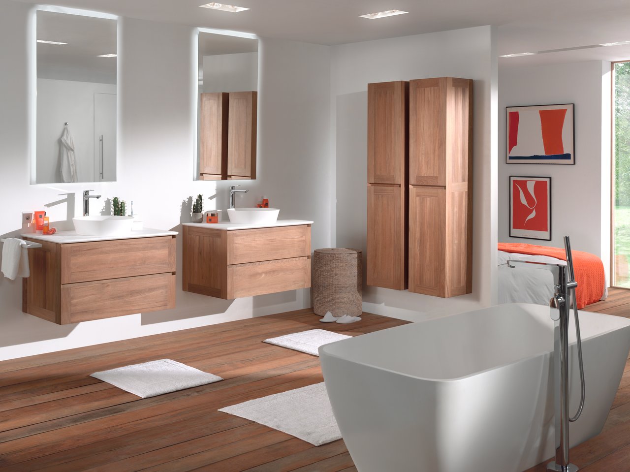 Balmani Mitra zwevende wastafelonderkast 90 x 55 cm teakhout 2 lades