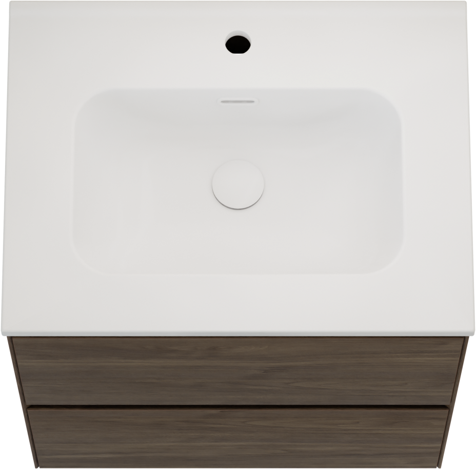 Balmani Mitra Compact hängendes Möbelstück Set: 60 x 46 cm, Amerikanischer Nussbaum, mit Nostra Einzelwaschtisch Keramik Weiβ matt