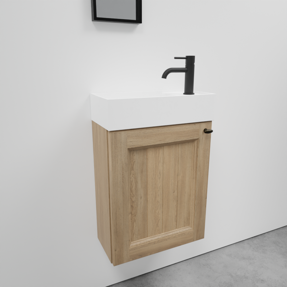 Balmani Lemon zwevend toiletmeubel 42 x 21 cm verweerde eik met Dama wastafel in matte Solid Surface