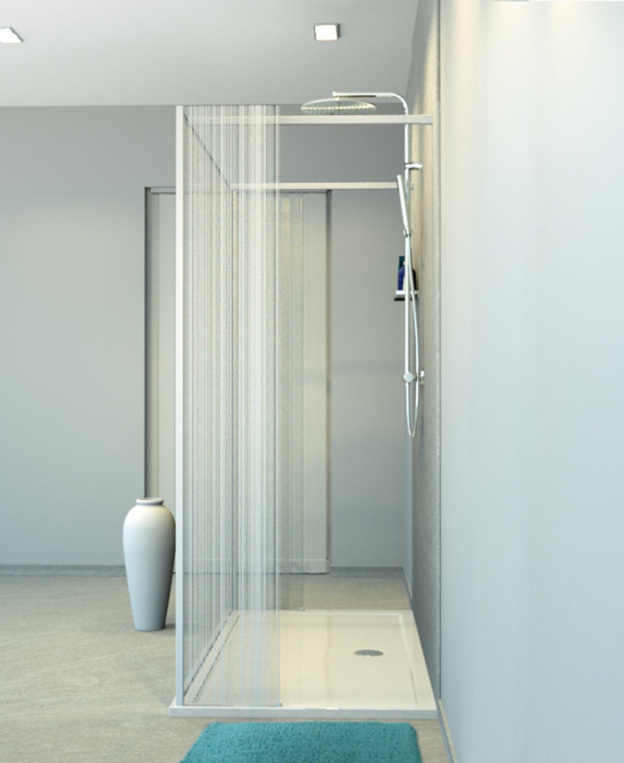 Balmani Modular inloopdouche met vrijstaande wand en vast paneel 180 x 200 cm barcode wit glas mat wit profiel