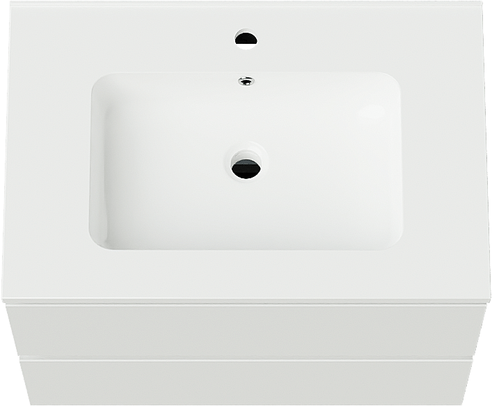 Linie Lado hängendes Möbelstück Set: 70 x 46 cm, Weiß matt, mit Vano Einzelwaschtisch, Marmorkomposit Weiß glänzend