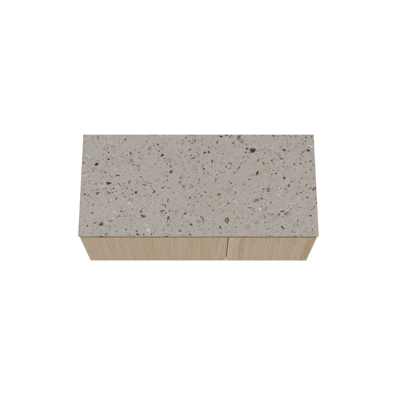 Balmani Fila zwevend badkamermeubel 120 x 55 cm natuur eik met Stretto enkel of dubbel tablet in terrazzo greige terrazzo, Verticale symmetrische rechte ribbel