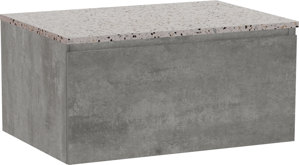 Storke Edge meuble salle de bains suspendu 75 x 52 cm béton gris foncé avec Tavola tablette simple en blanc/noir mat terrazzo