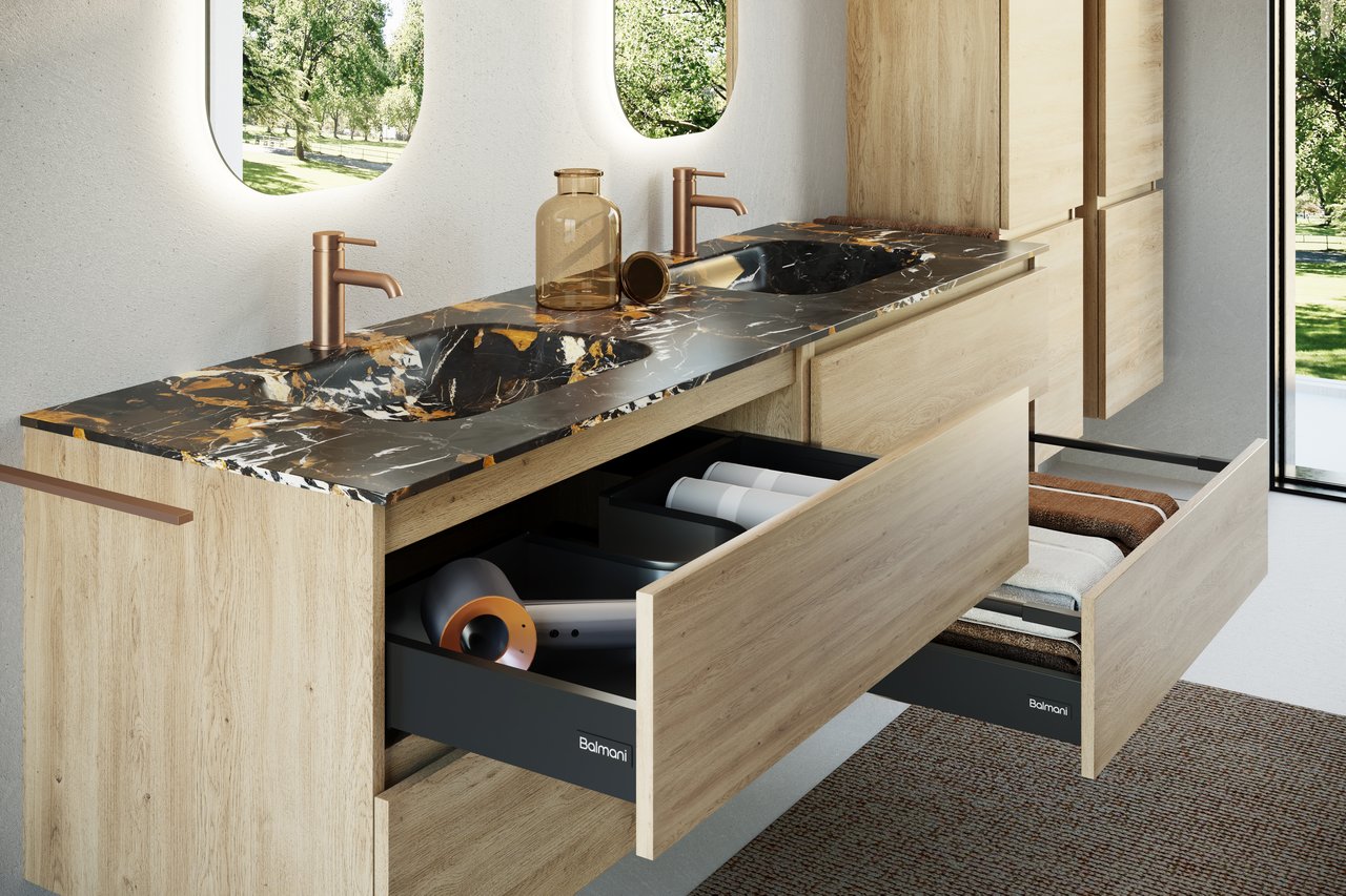 Balmani Tablo Arcato dubbele wastafel Portoro Gold marmer 180 x 55 cm