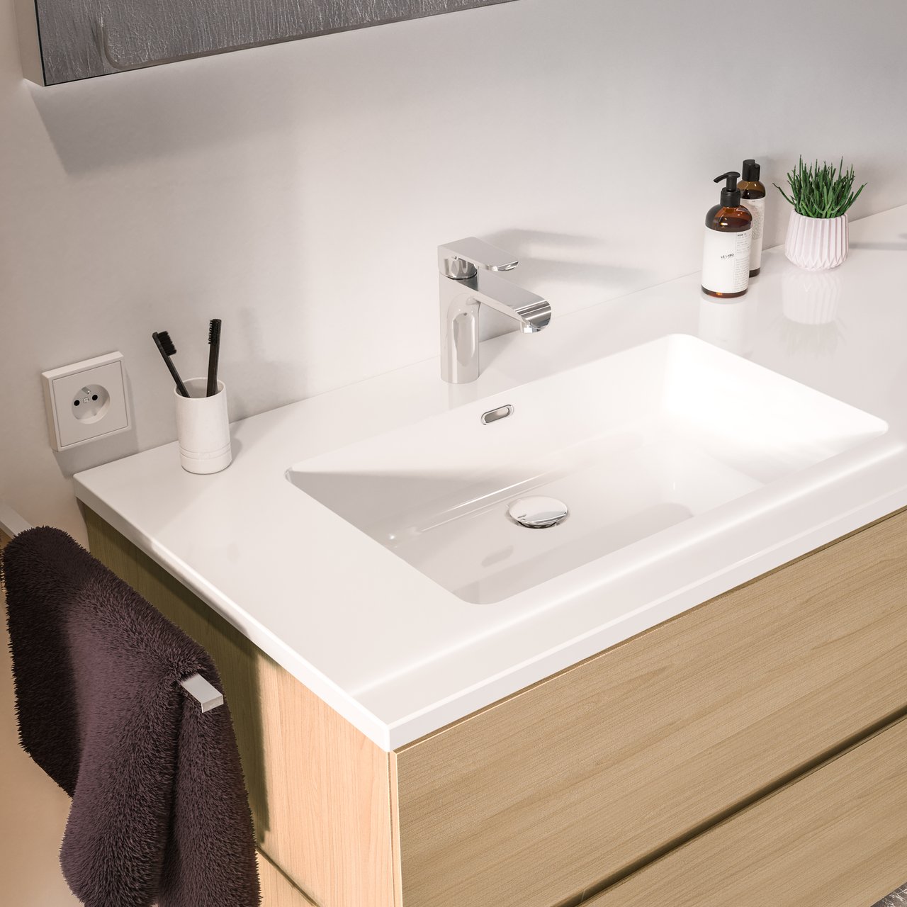 Storke Diva Waschtisch, links, Marmorkomposit glänzend, 130 x 52 cm, Schrankkombination 45 cm