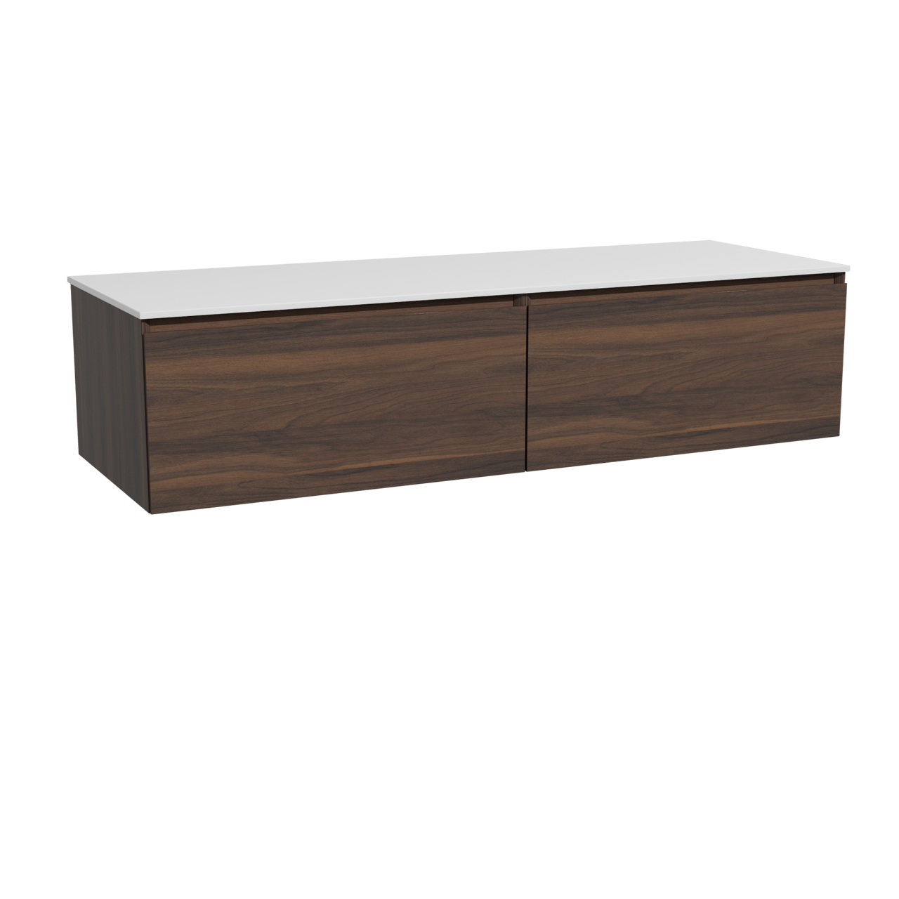 Storke Edge hängendes Möbelstück Set: 150 x 52 cm, Nussbaum, mit Tavola Einzel- oder Doppel Waschtischplatte, Solid Surface Weiß matt