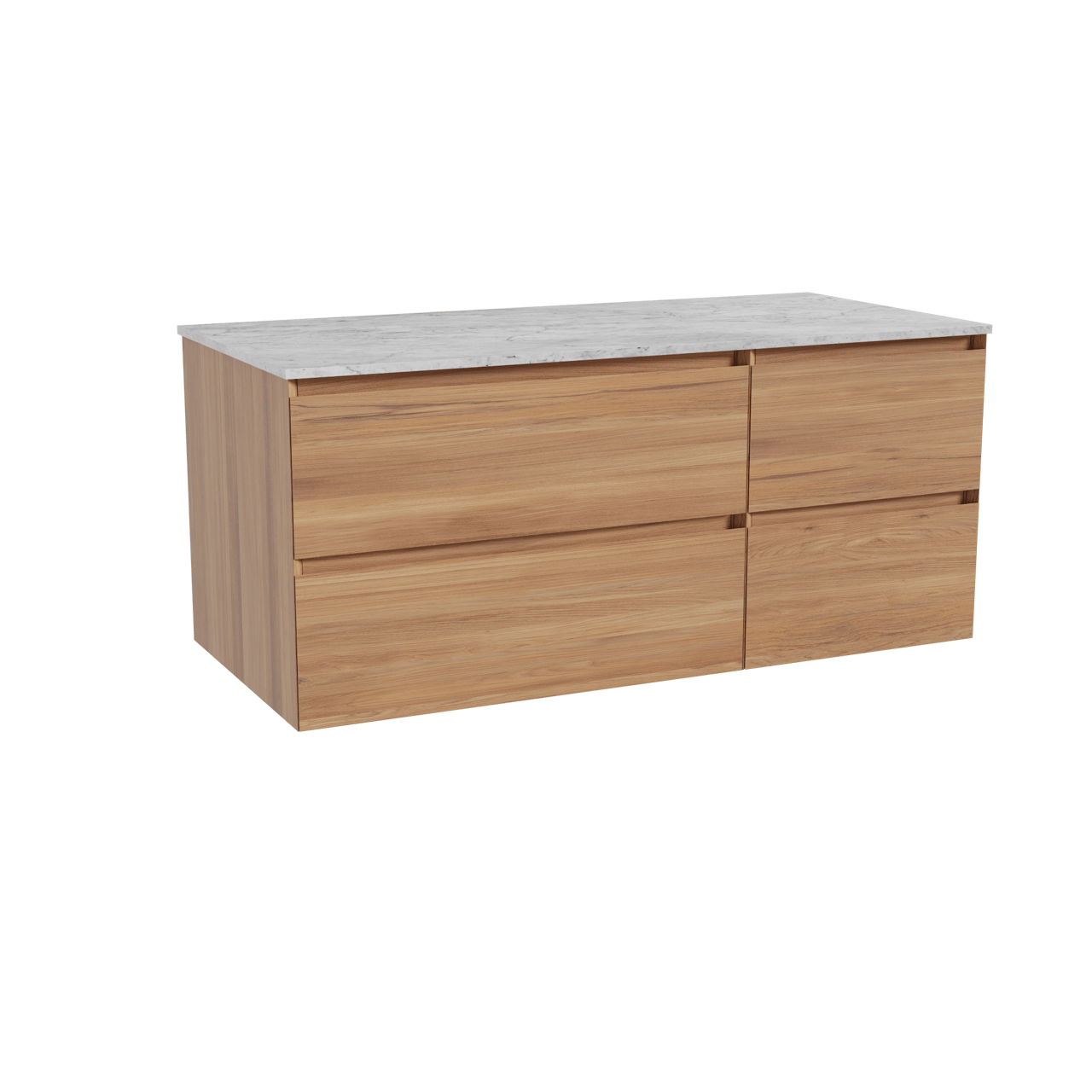 Balmani Mitra zwevend badkamermeubel 120 x 55 cm teak met Stretto enkel of dubbel tablet in marmer carrara