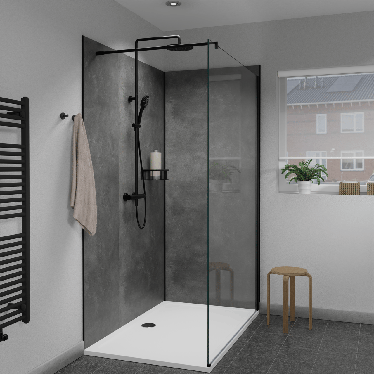 Linie Fresco douchewandbekleding set 2 x 90x210 cm, SPC, River Grey