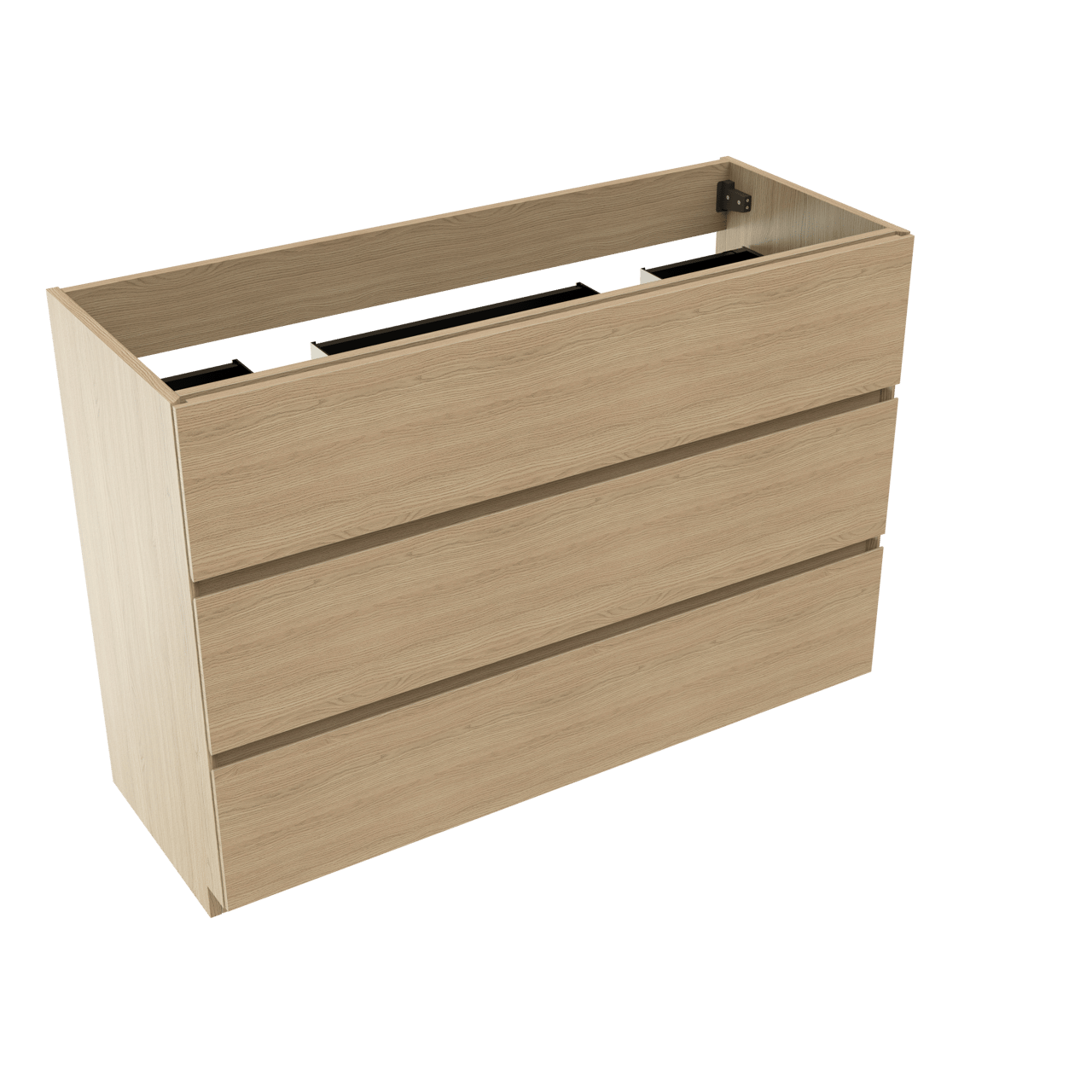 Storke Edge stehender Bad-Unterschrank, 120 x 46 cm, Eiche Natur, 3 Schubladen, 2 Siphonaussparungen