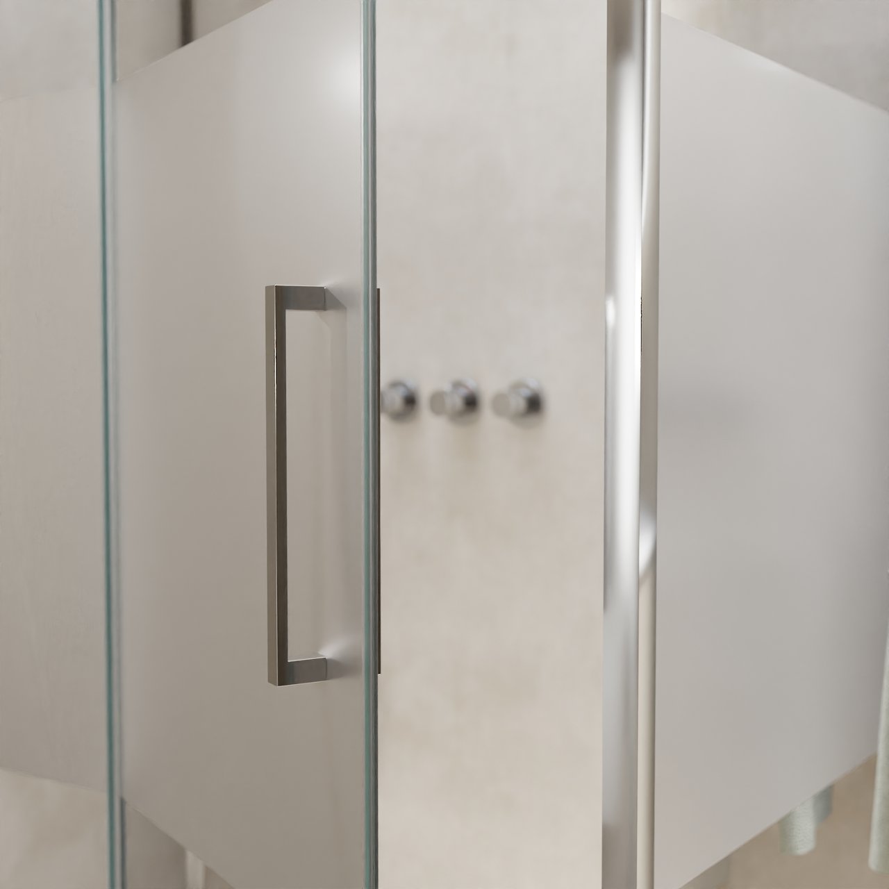 Balmani Senses Design douche d'angle avec porte pivotante à gauche et paroi latérale fixe, 140 x 90 cm, Verre transparent avec bande mate, Profil chrome