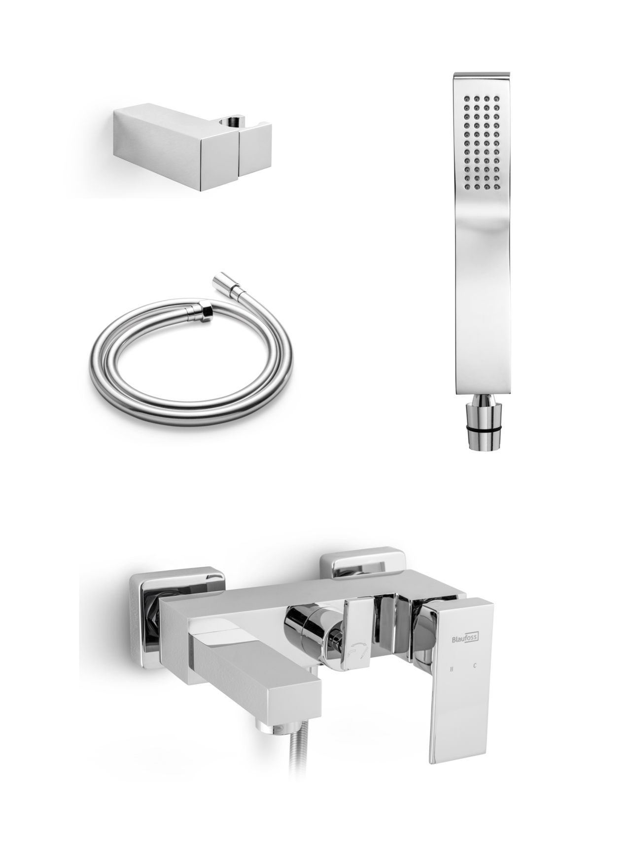 Blaufoss Cube robinet baignoire mitigeur montage mural extérieur chrome brillant