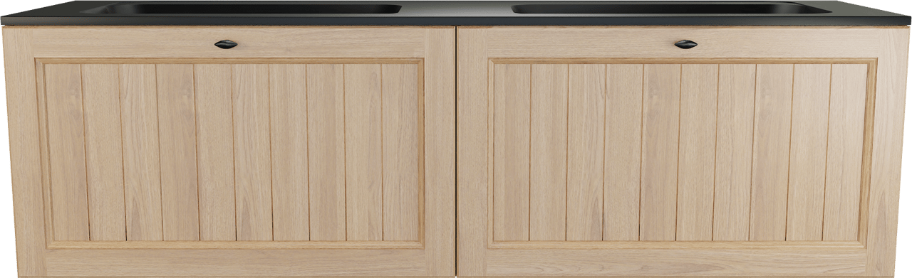 Balmani Lemon zwevend badkamermeubel 180 x 55 cm, fineer natuur eik met Tablo Strada dubbele wastafel in mat zwart