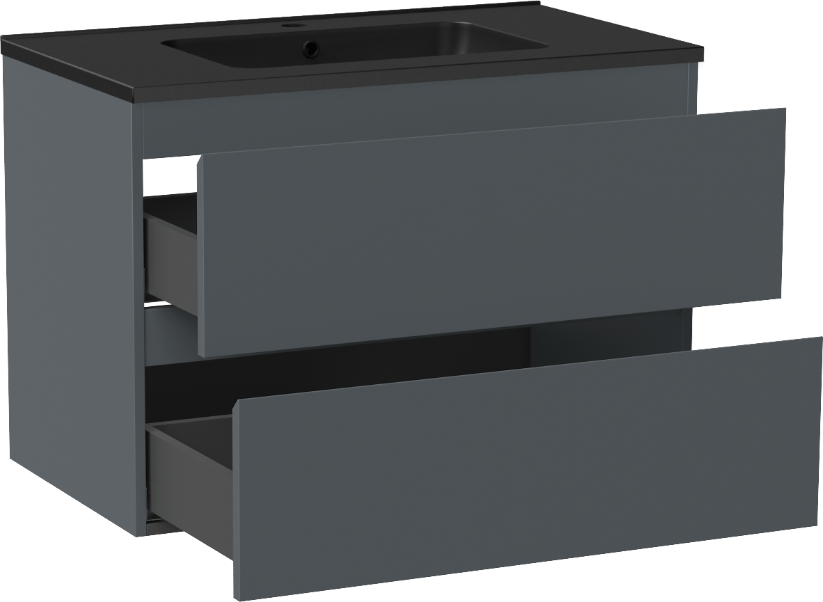 Linie Lado zwevend badmeubel 80 x 46 cm blauw antraciet met Vano enkele wastafel in composietmarmer mat zwart