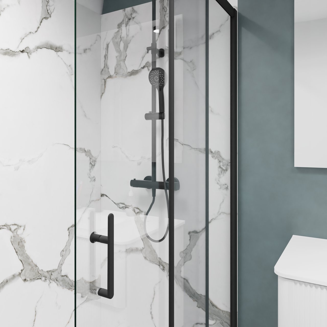 Linie Cadiz douche schuifdeur 140 cm x 190 cm Helder glas mat zwart profiel