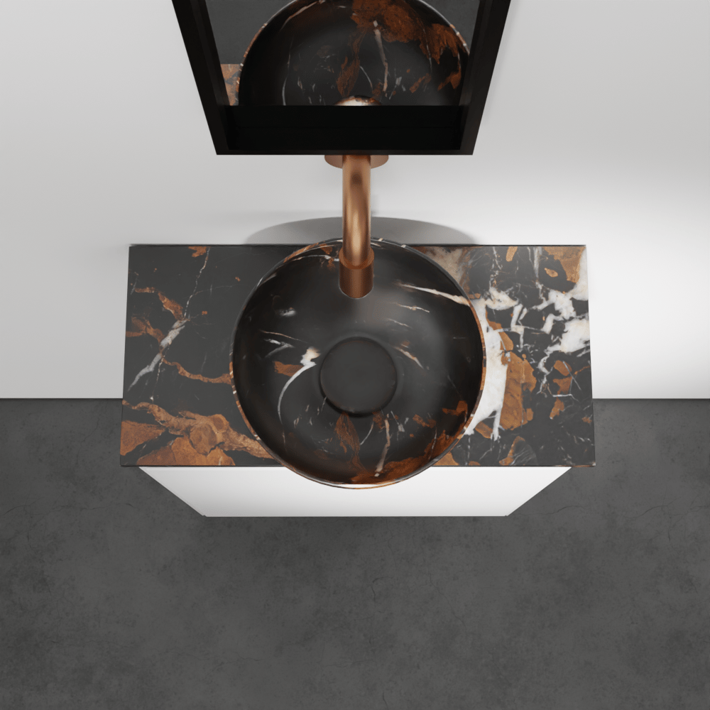 Balmani Mitra meuble wc suspendu 42 x 21 cm blanc mat avec Facetta tablette et Bari XS vaque à poser en marbre Portoro Gold