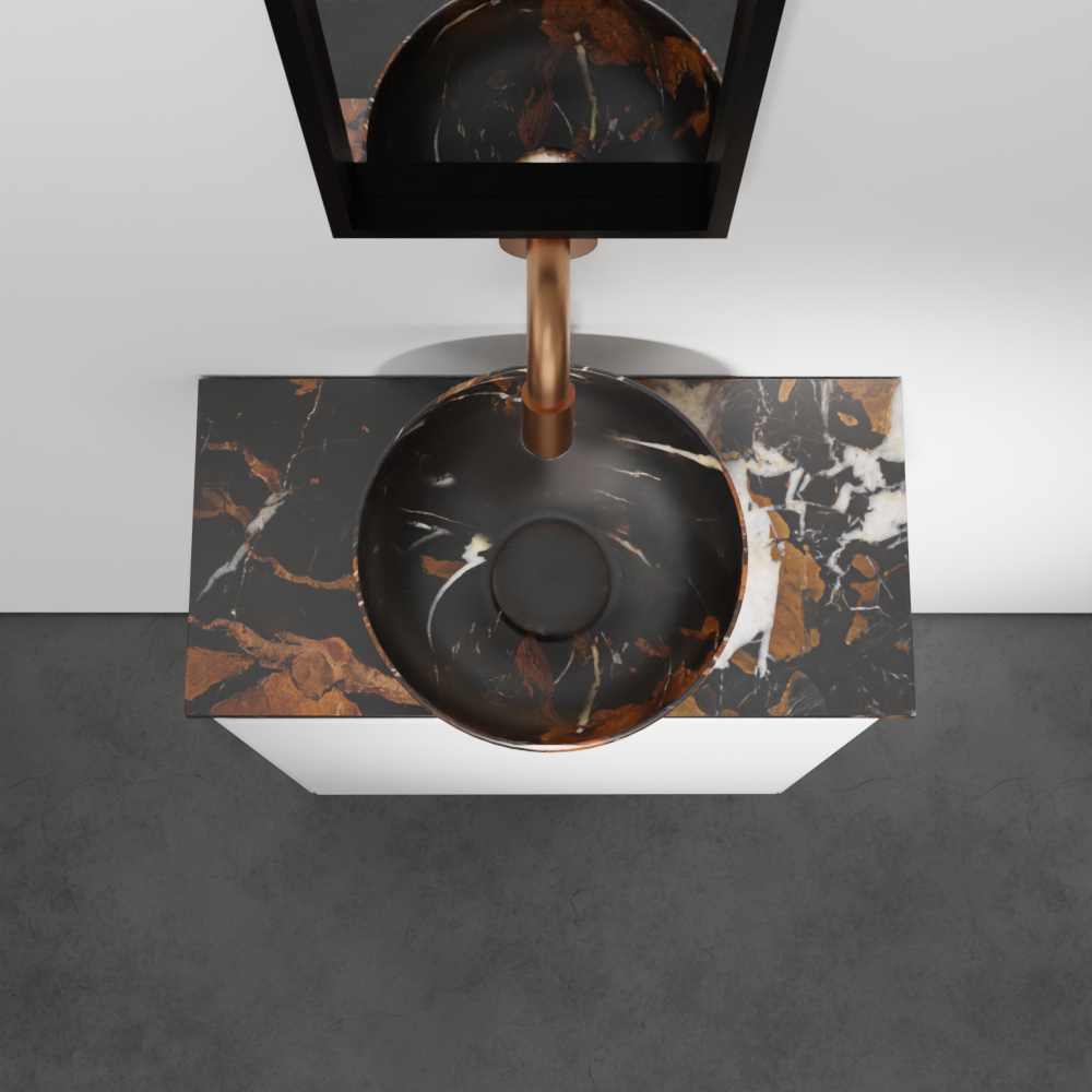 Balmani Mitra meuble wc suspendu 42 x 21 cm blanc mat avec Facetta tablette et Bari XS vaque à poser en marbre Portoro Gold