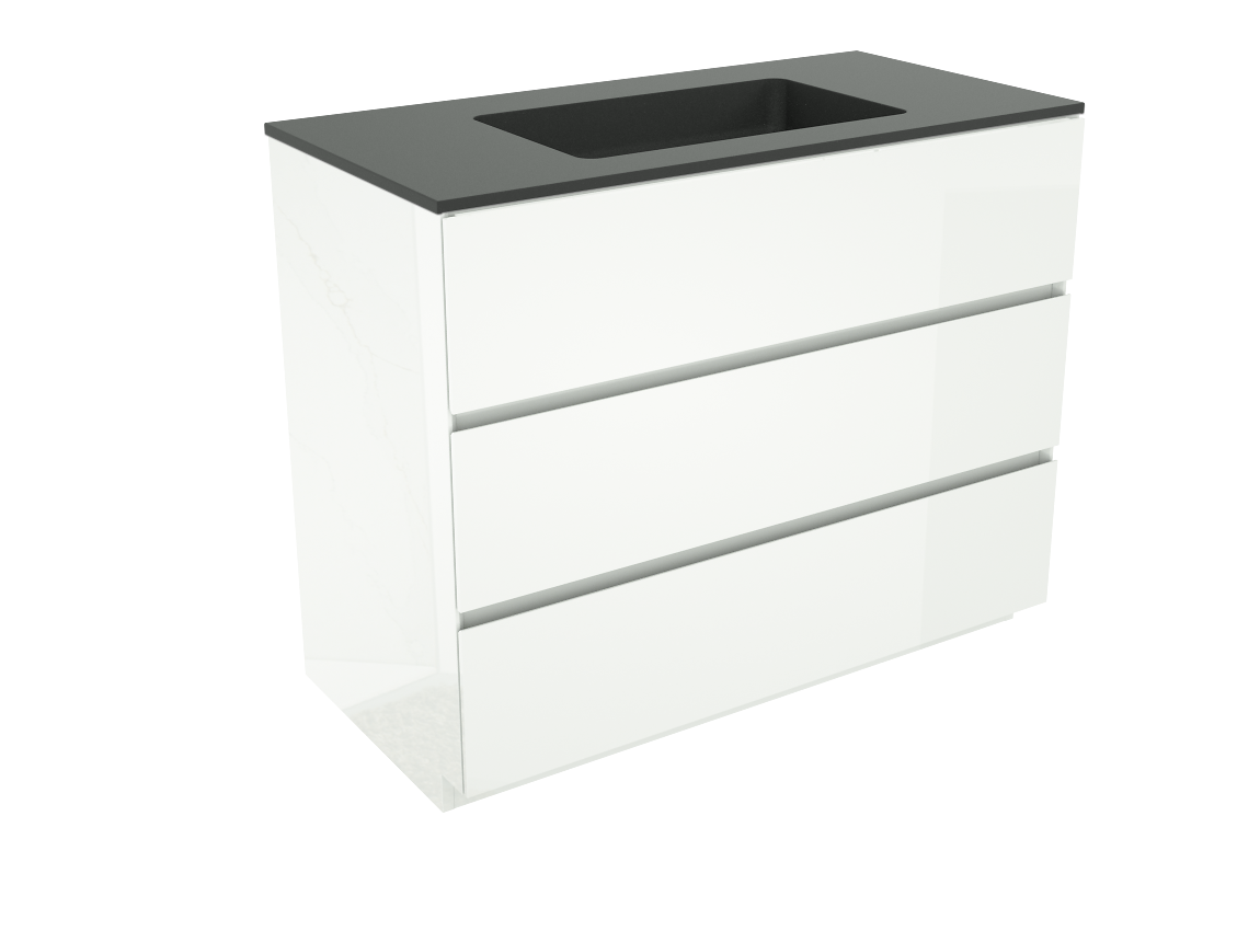 Storke Edge meuble salle de bains à poser 105 x 52 cm blanc brillant avec Scuro plan simple en quartz noir mat