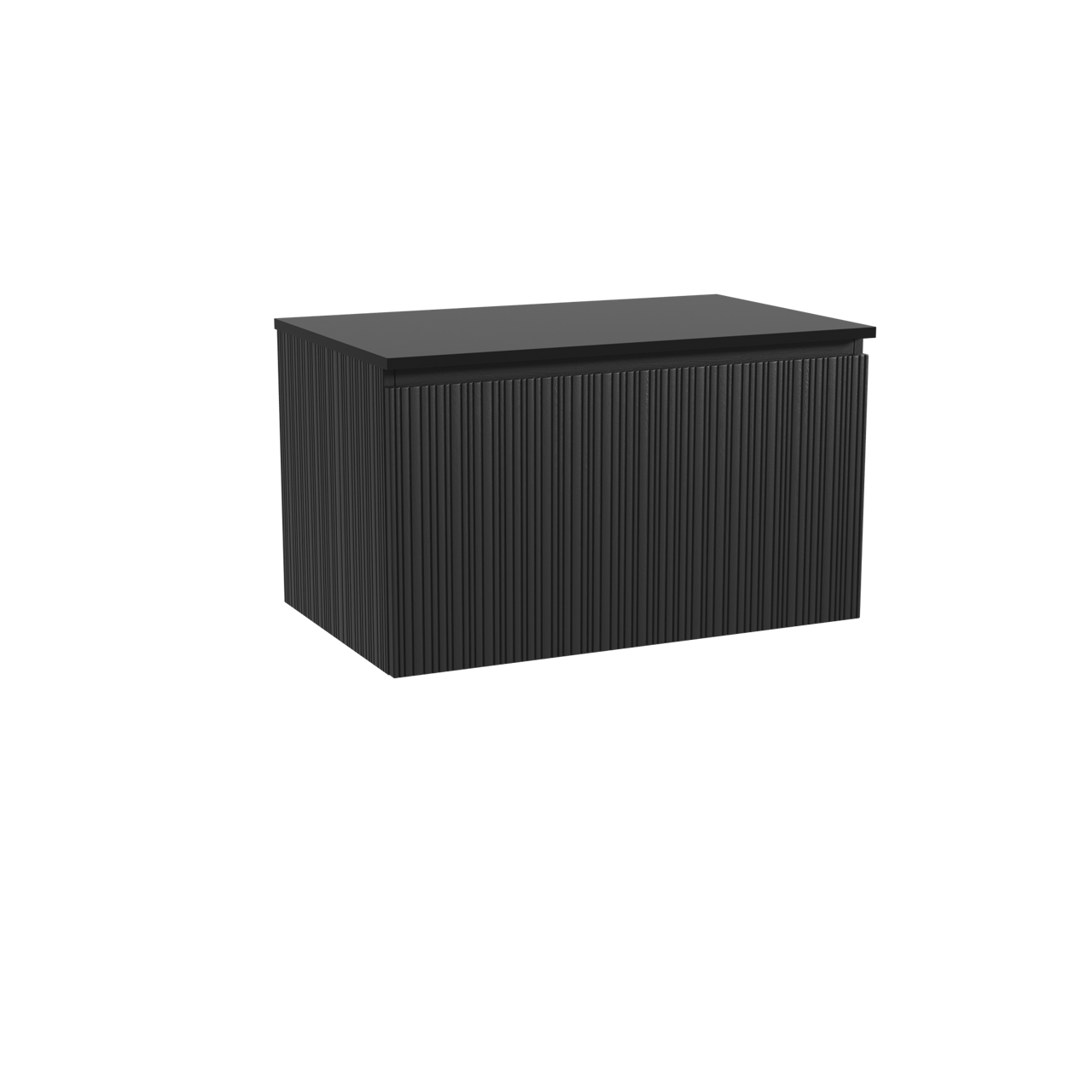 Storke Ribs hängendes Möbelstück Set: 85 x 52 cm, Schwarze Eiche, mit Panton Einzel Waschtischplatte, Pulverbeschichtetes MDF, Schwarz matt, Vertikale asymmetrische gerade Rippe