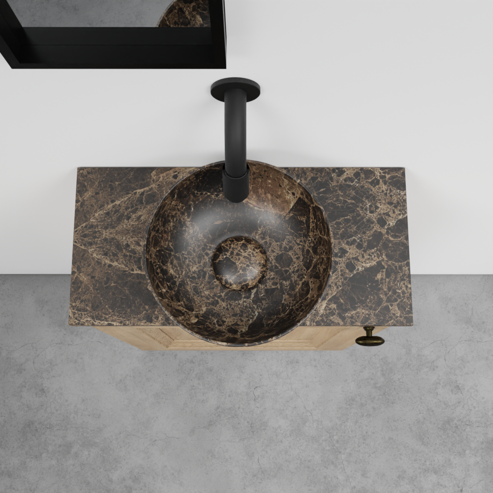 Balmani Lemon zwevend toiletmeubel 42 x 21 cm verweerde eik met Facetta tablet en Bari XS waskom in Dark Emperador marmer