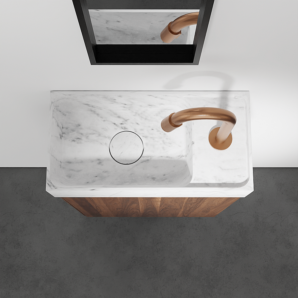 Balmani Mitra zwevend toiletmeubel 42 x 21 cm amerikaanse notelaar met Dama wastafel in Carrara marmer