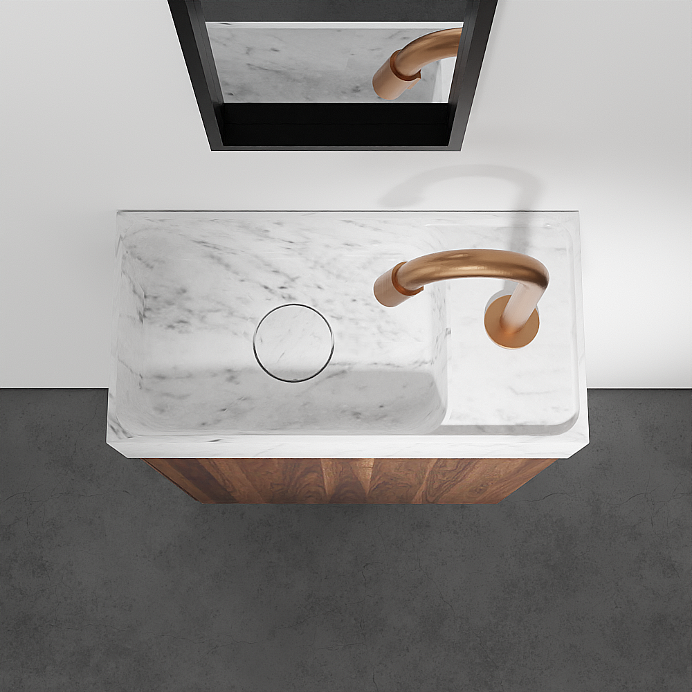 Balmani Mitra zwevend toiletmeubel 42 x 21 cm amerikaanse notelaar met Dama wastafel in Carrara marmer