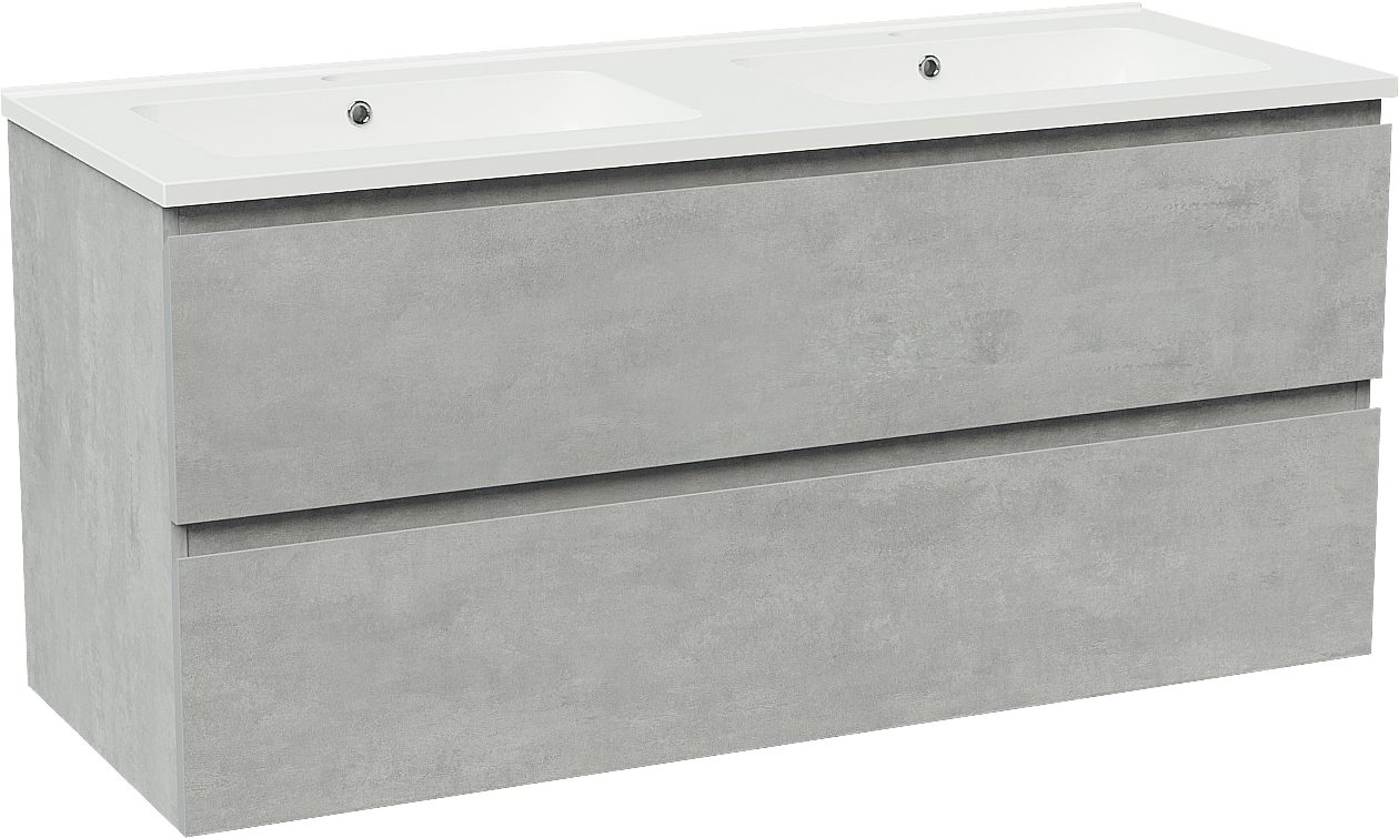 Linie Lado hängendes Möbelstück Set: 120 x 46 cm, Beton dunkelgrau, mit Vano Doppelwaschtisch, Marmorkomposit Weiß glänzend