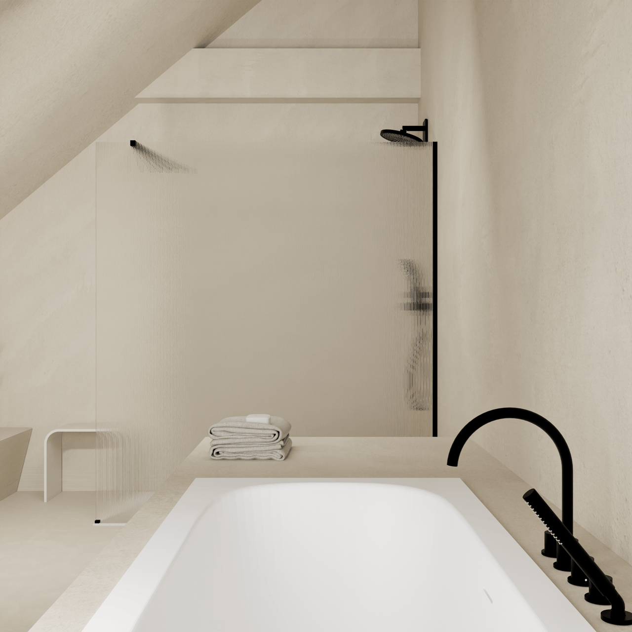 Balmani Modular Walk-In Dusche: 100 x 200 cm, Ribs, inklusive Coating, Profil Schwarz matt