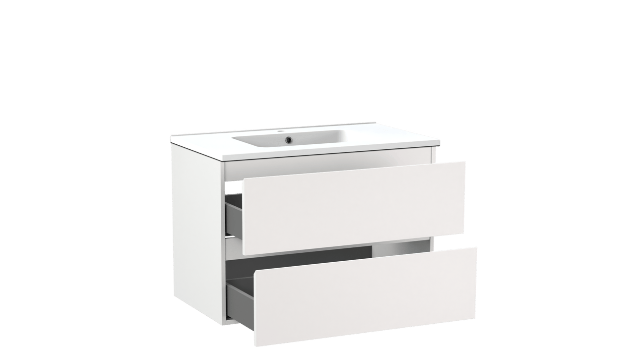 Linie Lado meuble salle de bains suspendu 80 x 46 cm blanc mat avec Vano plan simple en marbre composite blanc mat