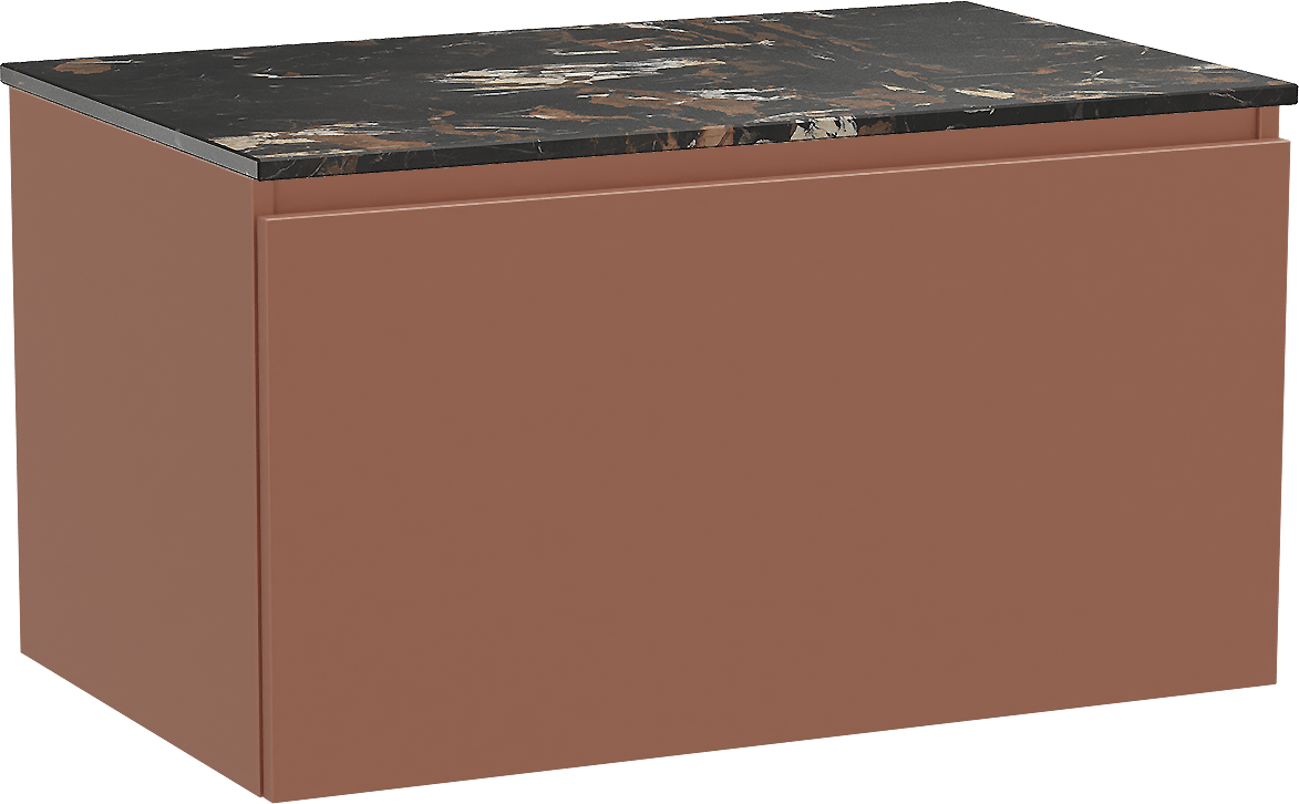 Balmani Sfera zwevend badmeubel 90 x 55 cm cotto met Stretto enkel wastafelblad in marmer portoro gold