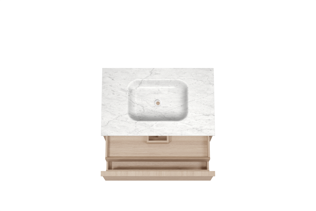 Balmani Forma meuble salle de bains suspendu 90 x 55 cm chêne naturel avec Tablo Arcato plan simple en marbre carrara, Nervure droite symétrique horizontale