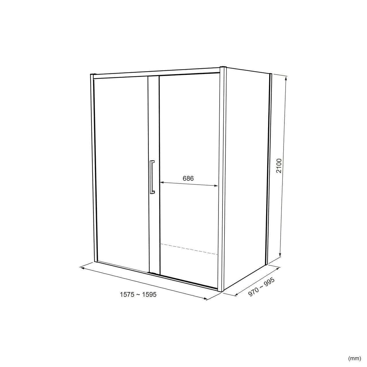 Balmani Senses Design douche en coin avec porte coulissante à gauche et paroi latérale fixe, 160 x 100 cm, Miroir Reflex, Profil Brushed Champagne Gold