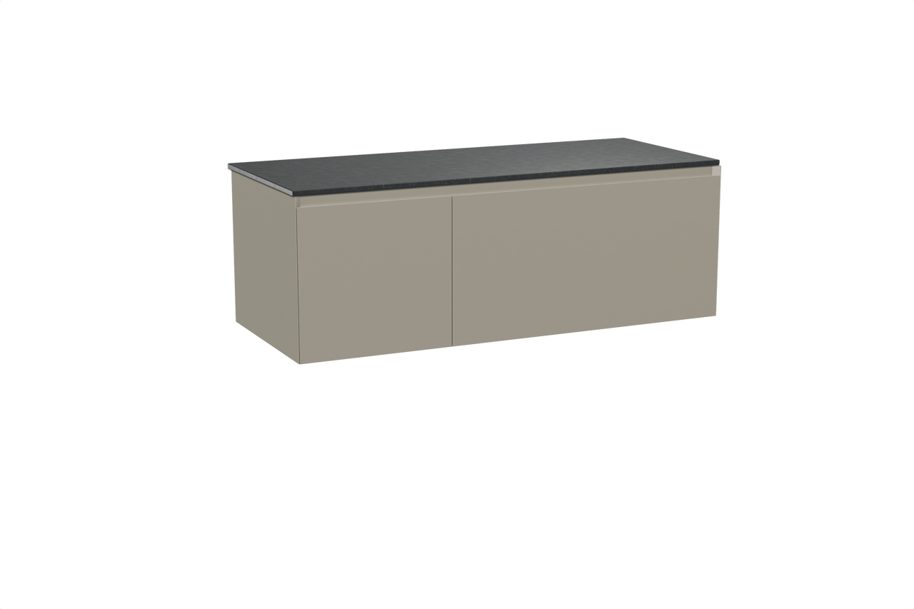 Balmani Idra hängendes Möbelstück Set: 135 x 55 cm, Steingrau, mit Stretto Einzel- oder Doppel Waschtischplatte, Schwarzes Granit