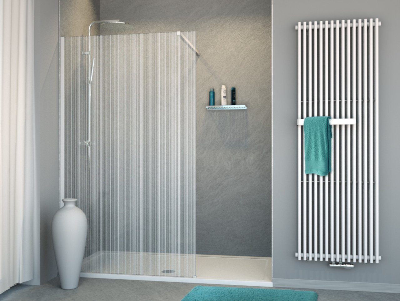 Balmani Modular Nischendusche 120 x 200 cm, Strichcode weiß Glas , Profil weiß matt