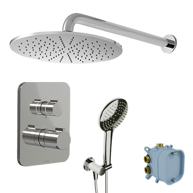 Blaufoss Smartbox Softline colonne de douche encastrée robinet thermostatique avec douche de tête ronde 30 cm Chrome Brillant