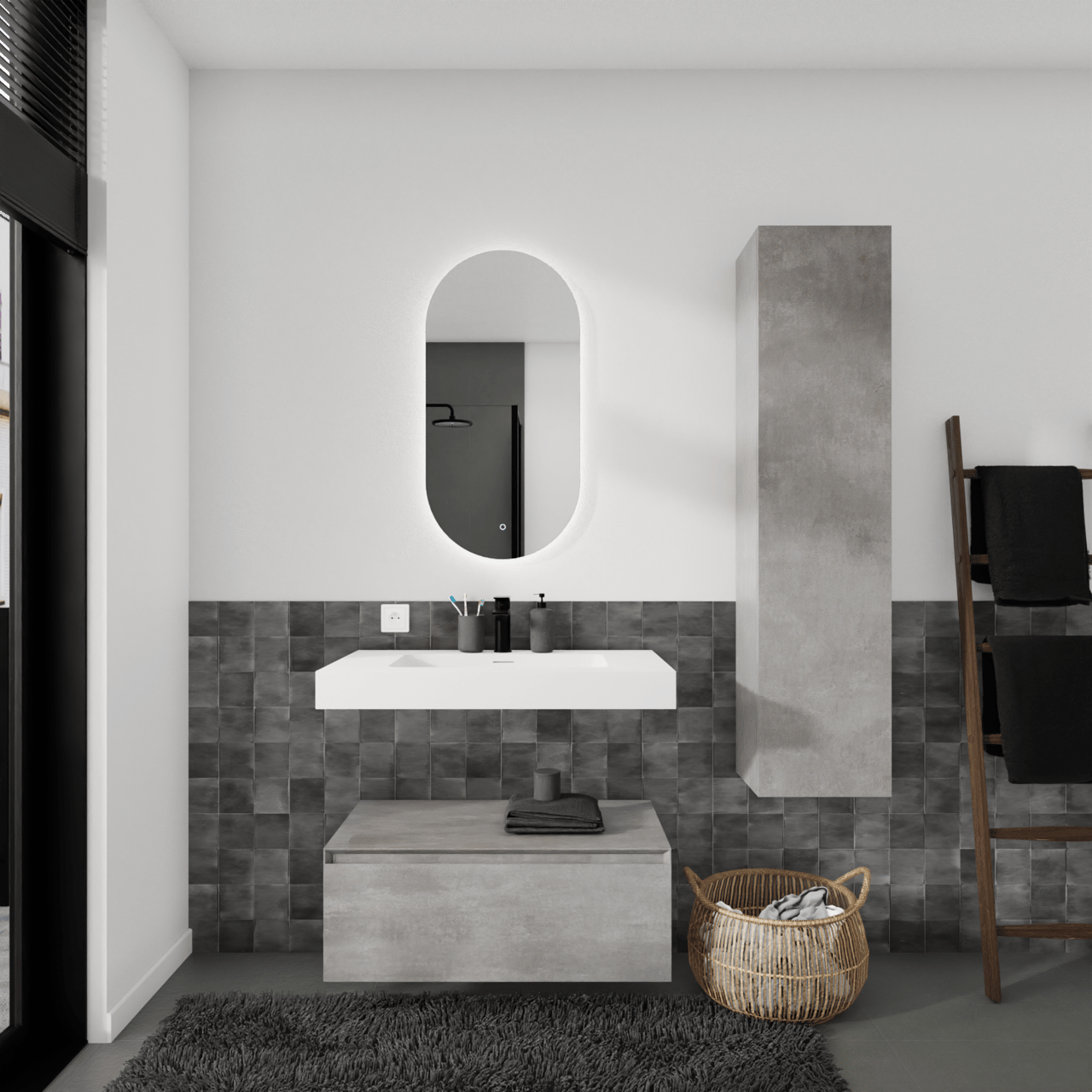 Storke Edge Modulo meuble sous-lavabo suspendu 85 x 48 cm béton gris foncé 1 tiroir