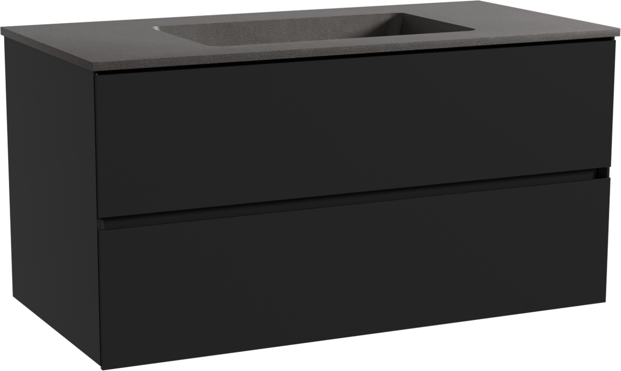 Storke Edge meuble salle de bains suspendu 105 x 52 cm noir mat avec Scuro plan simple en quartz noir mat