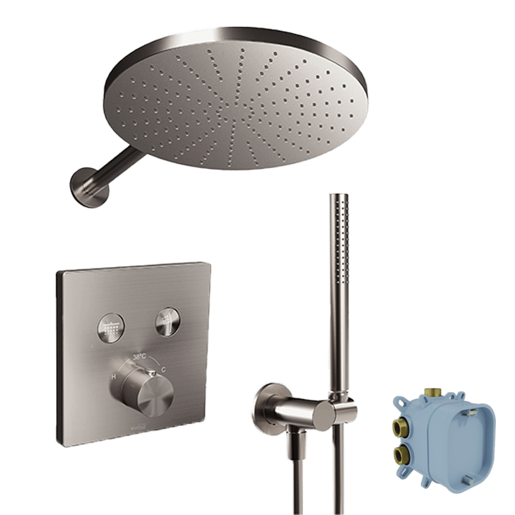 Blaufoss Smartbox Switch-line thermostatische kraan Inbouw regendoucheset met regendouchekop 30 cm brushed CoolMetal