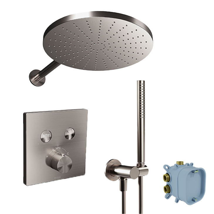 Blaufoss Smartbox Switch-line robinet thermostatique Set de douche pluie encastré avec douche de tête 30 cm brushed CoolMetal
