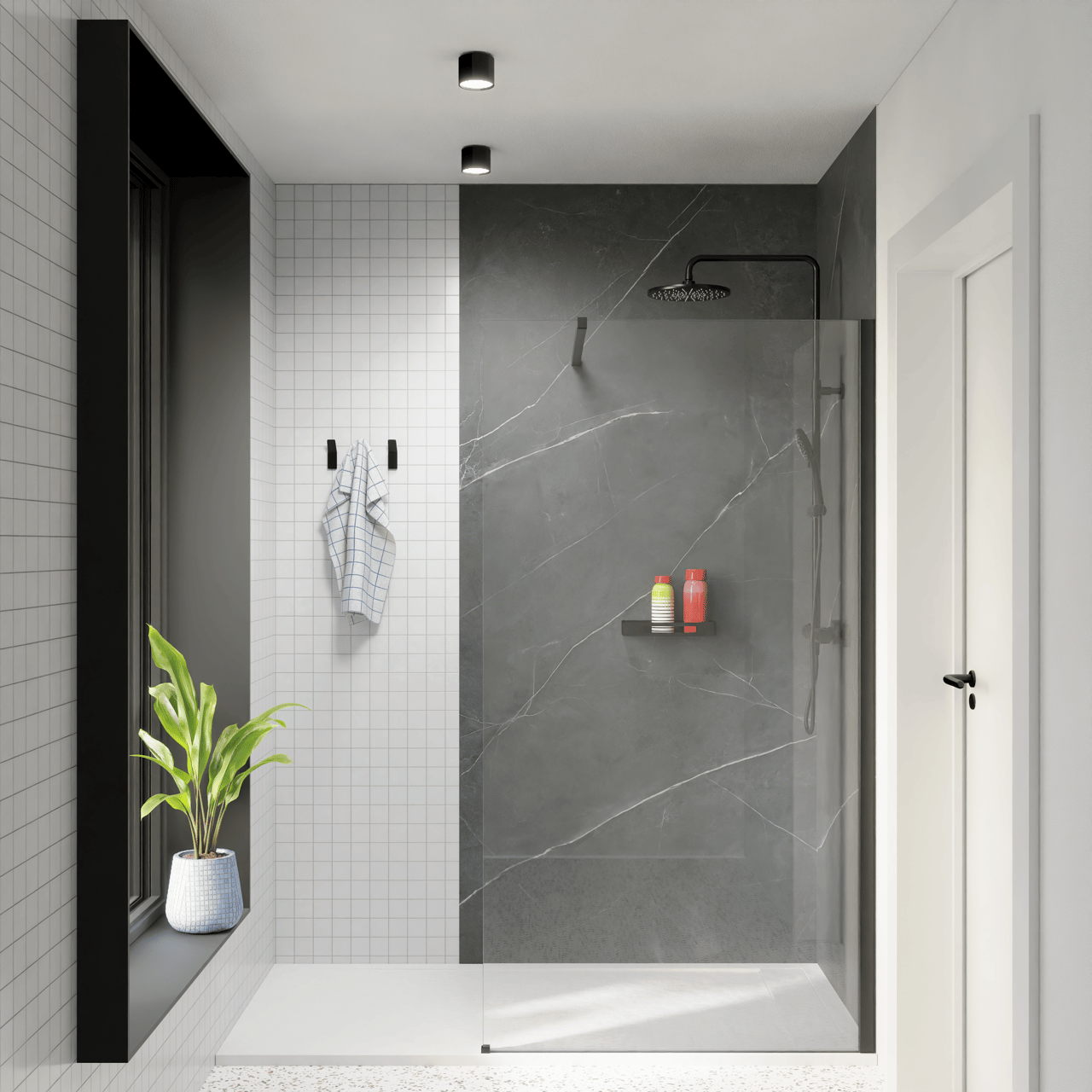 Luca Varess Groovy douchewandbekleding set 2 x 120x260 cm, SPC, Persian Grey Marble