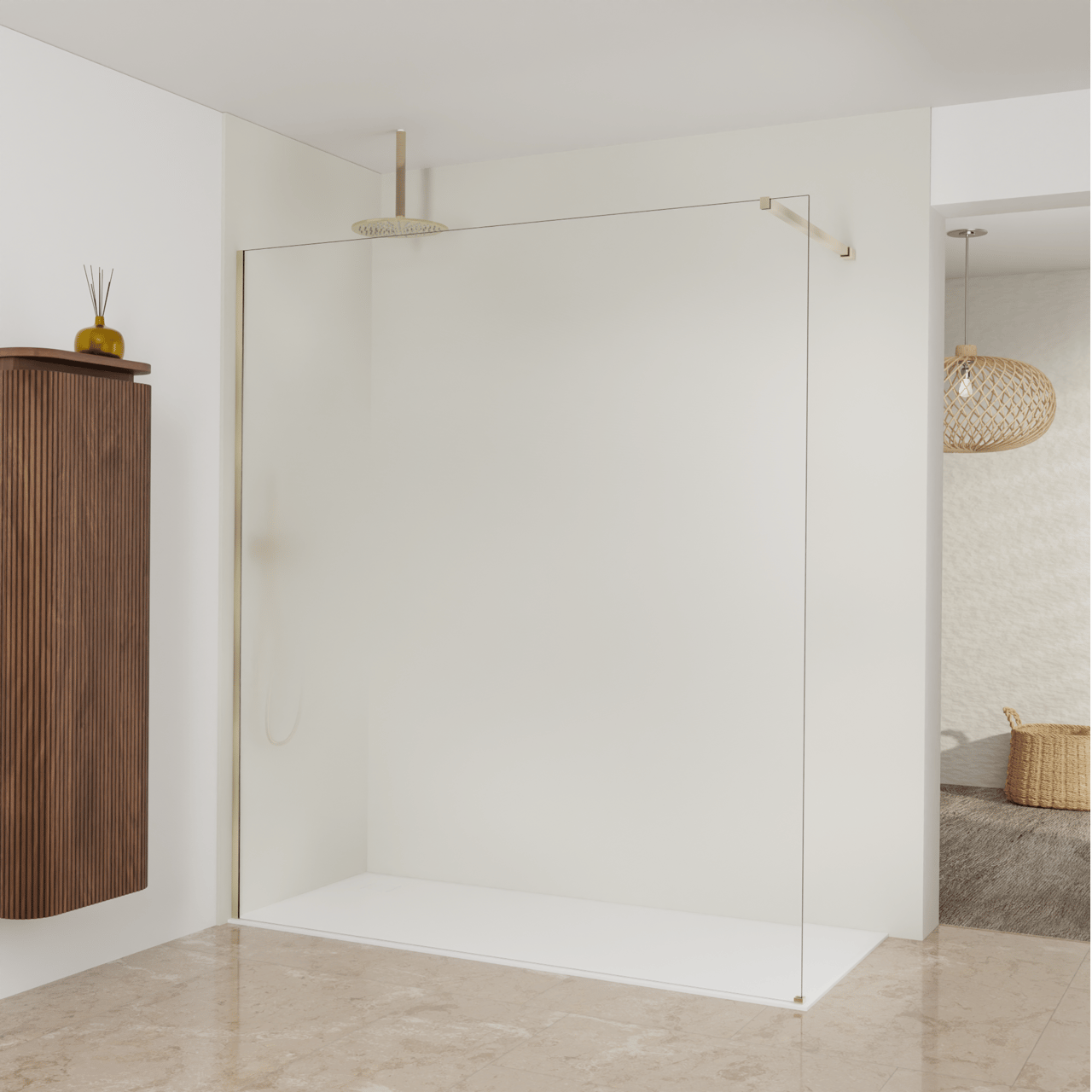 Balmani Modular inloopdouche: 180 x 200 cm, Permafrost met coating, Brushed Champagne Gold profielen