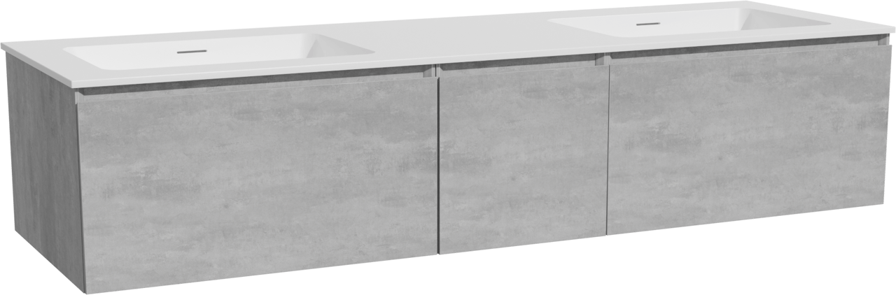 Storke Edge hängendes Möbelstück Set: 165 x 52 cm, Beton dunkelgrau, mit Mata Doppelwaschtisch, Solid Surface Weiß matt
