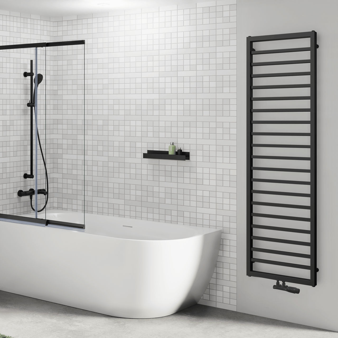 Vipera Listona Handtuchheizkörper: 180 x 50 cm, Elektro- und Zentralheizung, Schwarz matt, Seiten- & Mittelanschluss, 911W