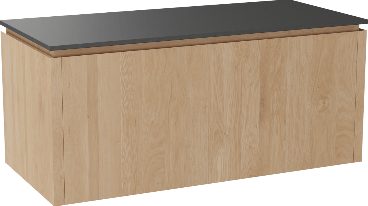 Balmani Eclips hängendes Möbelstück Set: 120 x 55 cm, Eiche Natur, mit Stretto Einzel Waschtischplatte Granit poliert