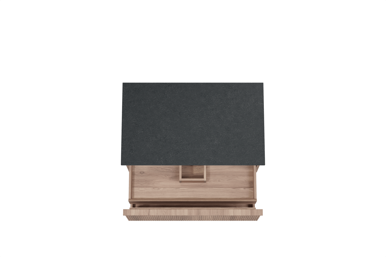 Balmani Forma hängendes Möbelstück Set: 90 x 55 cm, Teak, mit Stretto Einzel Waschtischplatte, Granit, Schwarzes Granit, Vertikale symmetrische gerade Rippe